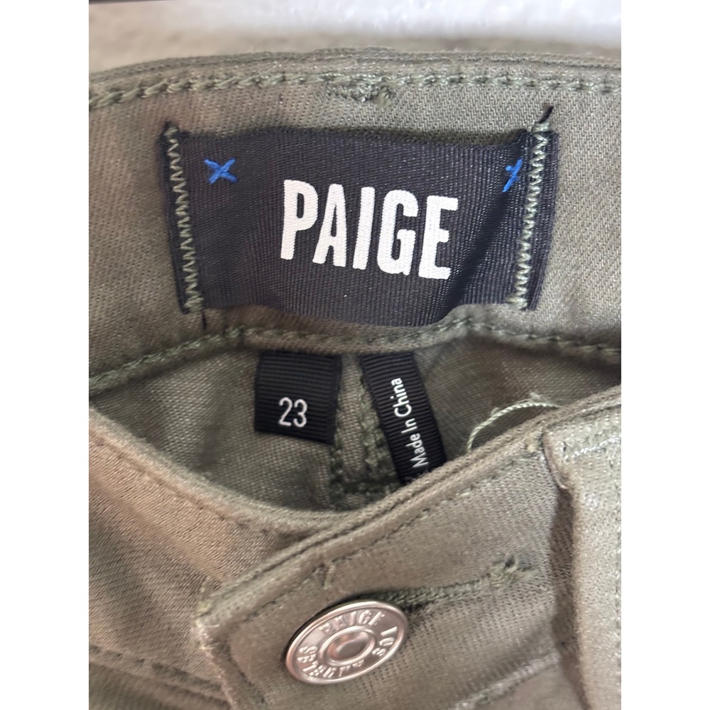 Paige Jolie Coated Ivy Green Cargo Jeans Womens 23 Utility Grunge Slim Straight - Picture 4 of 8